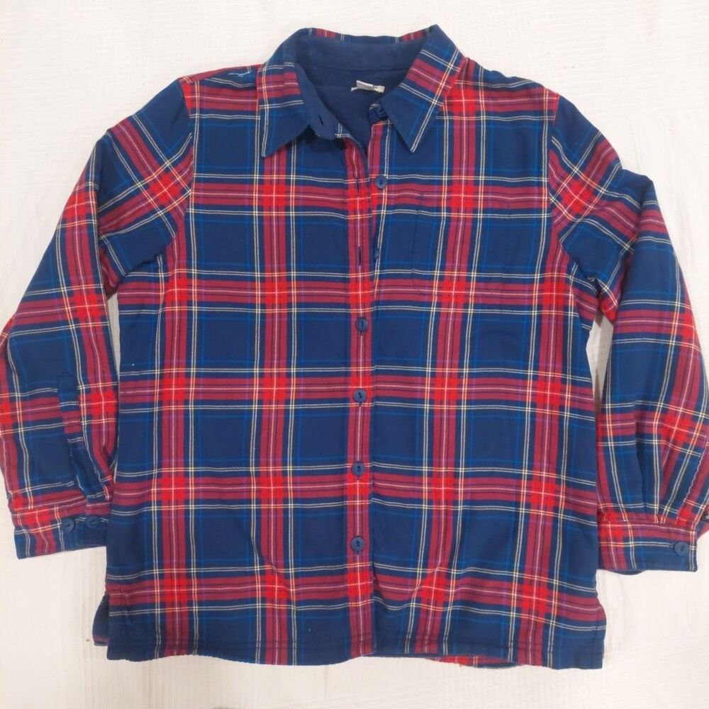 SP -LL Bean Scotch Plaid Blue Red Fleece Lined Flannel Shirt Women’s Small Petit